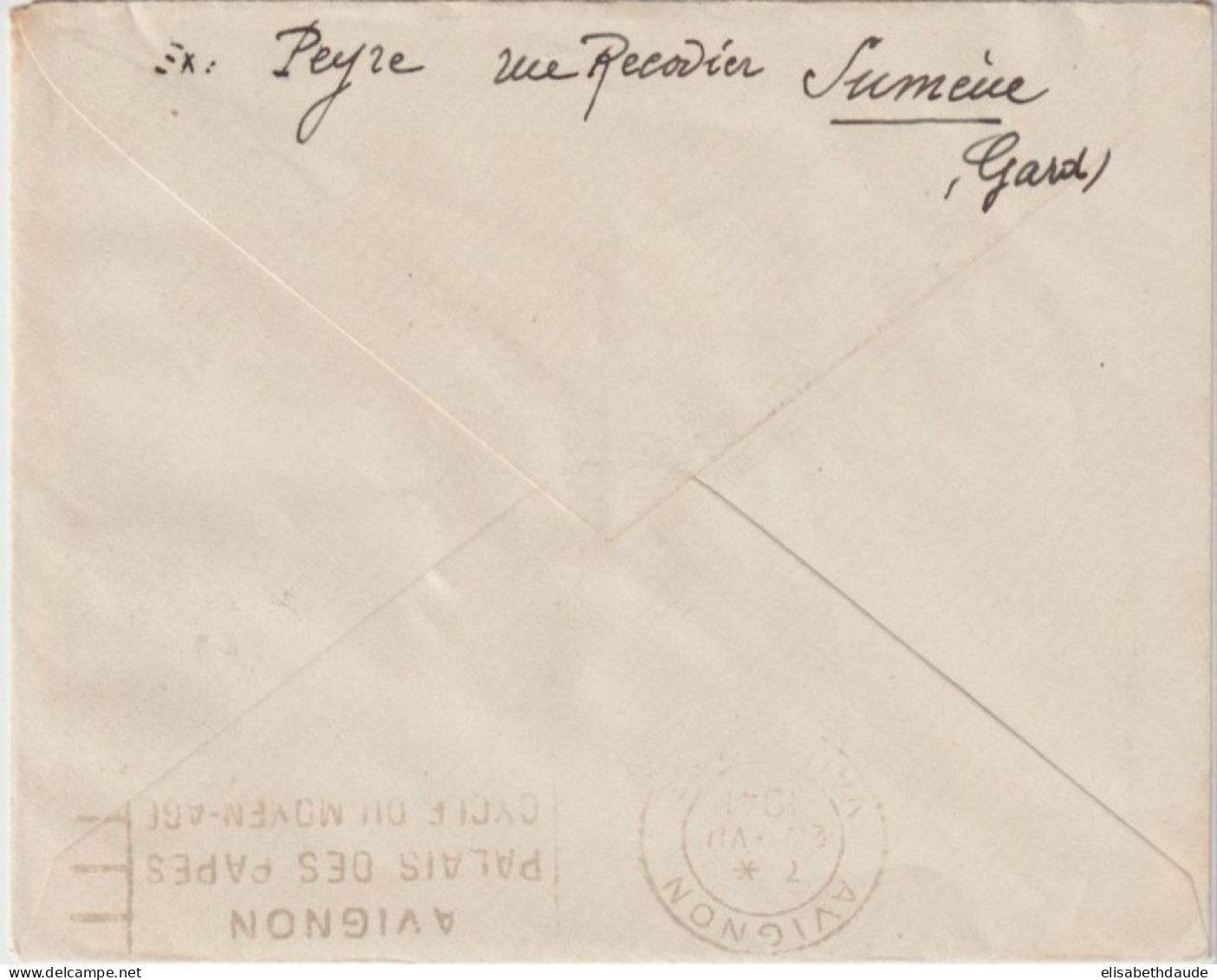 1941 - 495 (MISTRAL) SEUL SUR LETTRE De SUMENE (GARD) => AVIGNON - Briefe U. Dokumente