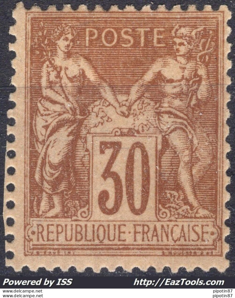 FRANCE SAGE 30c BRUN JAUNE TYPE II N SOUS U N° 80 NEUF * AVEC CHARNIERE - 1876-1898 Sage (Type II)