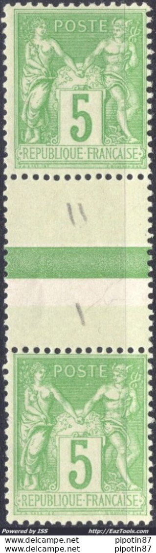 FRANCE SAGE 5c VERT JAUNE TYPE I ET II SE TENANT N° 106a NEUF * AVEC CHARNIERE - 1898-1900 Sage (Type III)