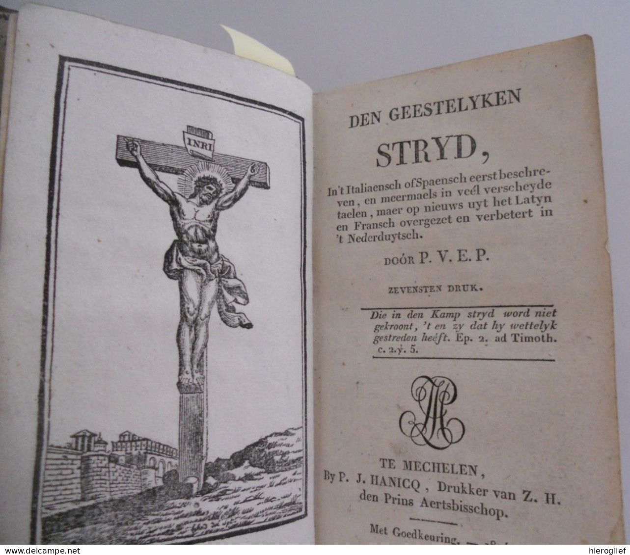 DEN GEESTELYKEN STRYD Door P.V.E.P. 1924 Druk Mechelen P.J.Hanicq Houtsnede / Religie Devotie Godsdienst Kerk - Vecchi