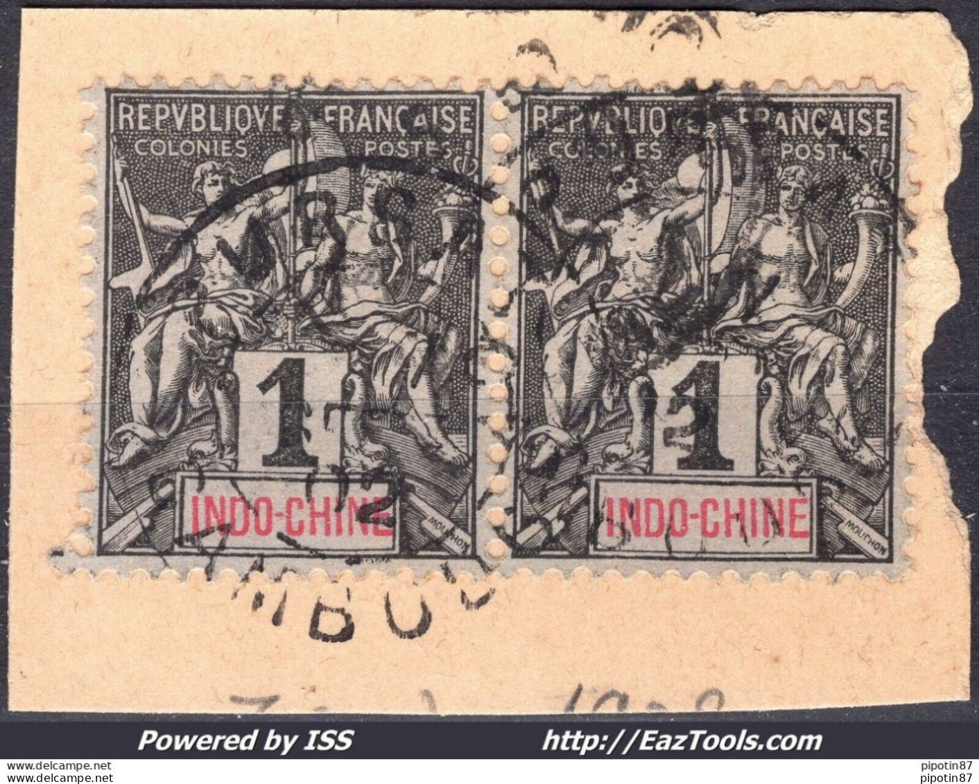 INDOCHINE PAIRE N°3 SUR FRAGMENT AVEC CACHET A DATE DE PURSAT CAMBODGE DU 07/../1902 - Used Stamps