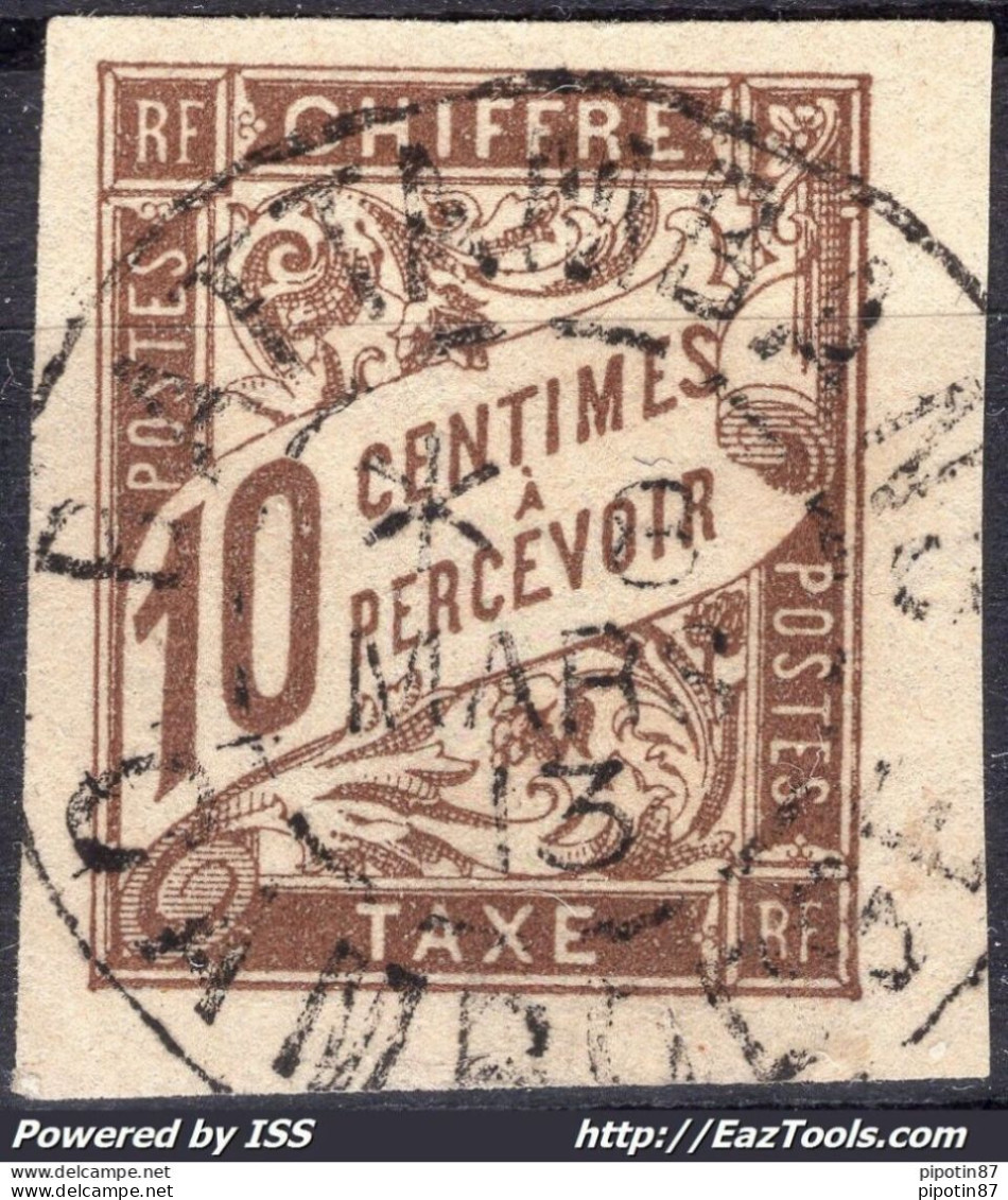 COLONIES GENERALES TIMBRE TAXE N° 19 CAD DE BATTAMBANG CAMBODGE DU 08/03/1913 - Strafportzegels