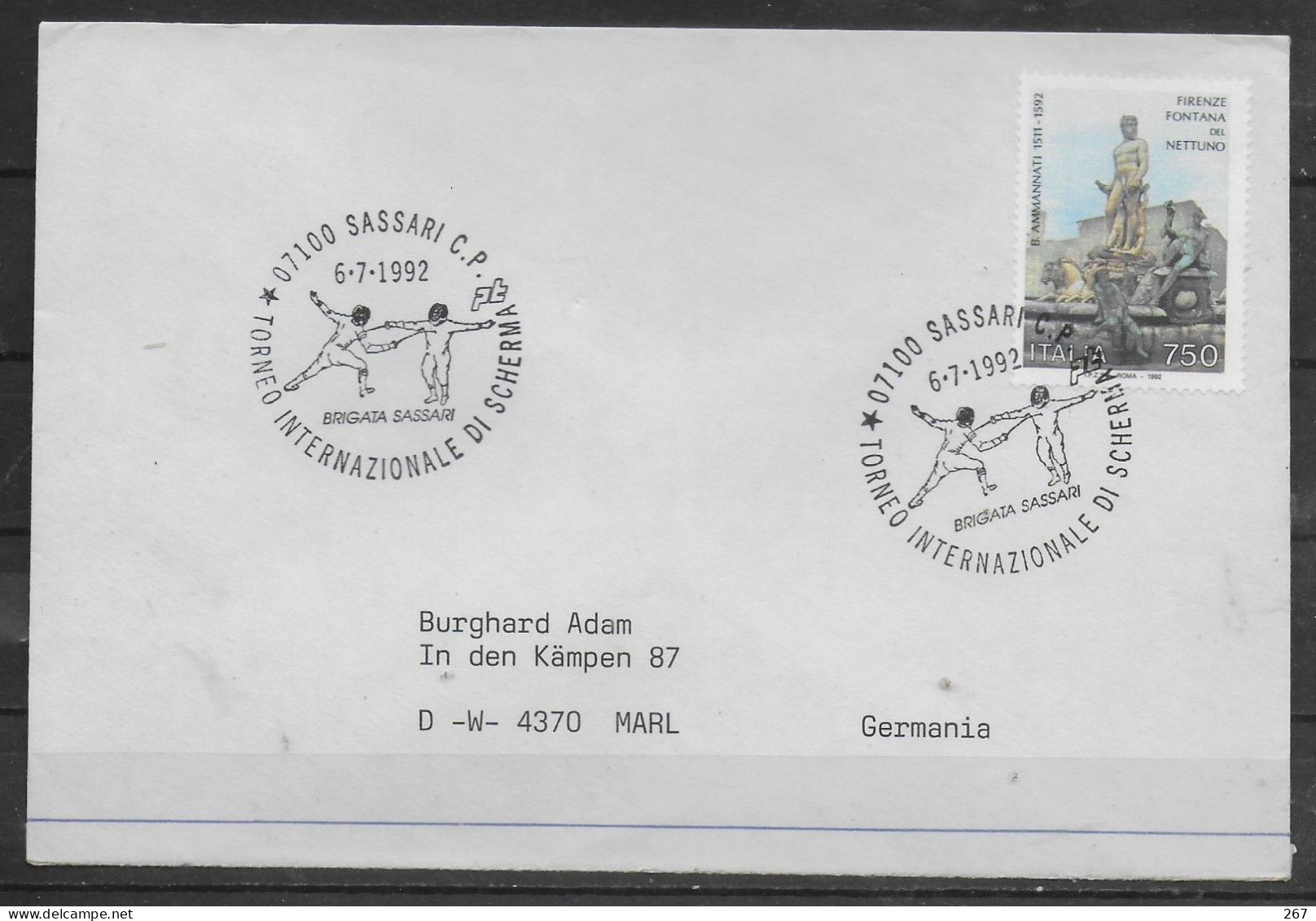 ITALIE Lettre 1992 Sassari Escrime - Fencing