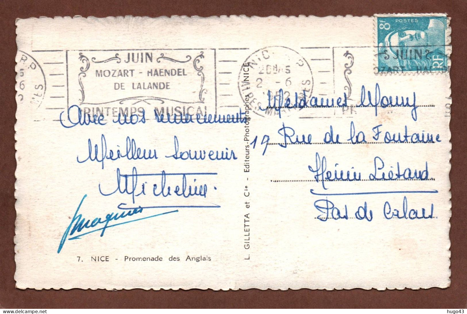 (RECTO / VERSO) NICE EN 1952 - N° 7 - PROMENADE DES ANGLAIS AVEC VIEILLES VOITURES - FORMAT CPA - Straßenverkehr - Auto, Bus, Tram