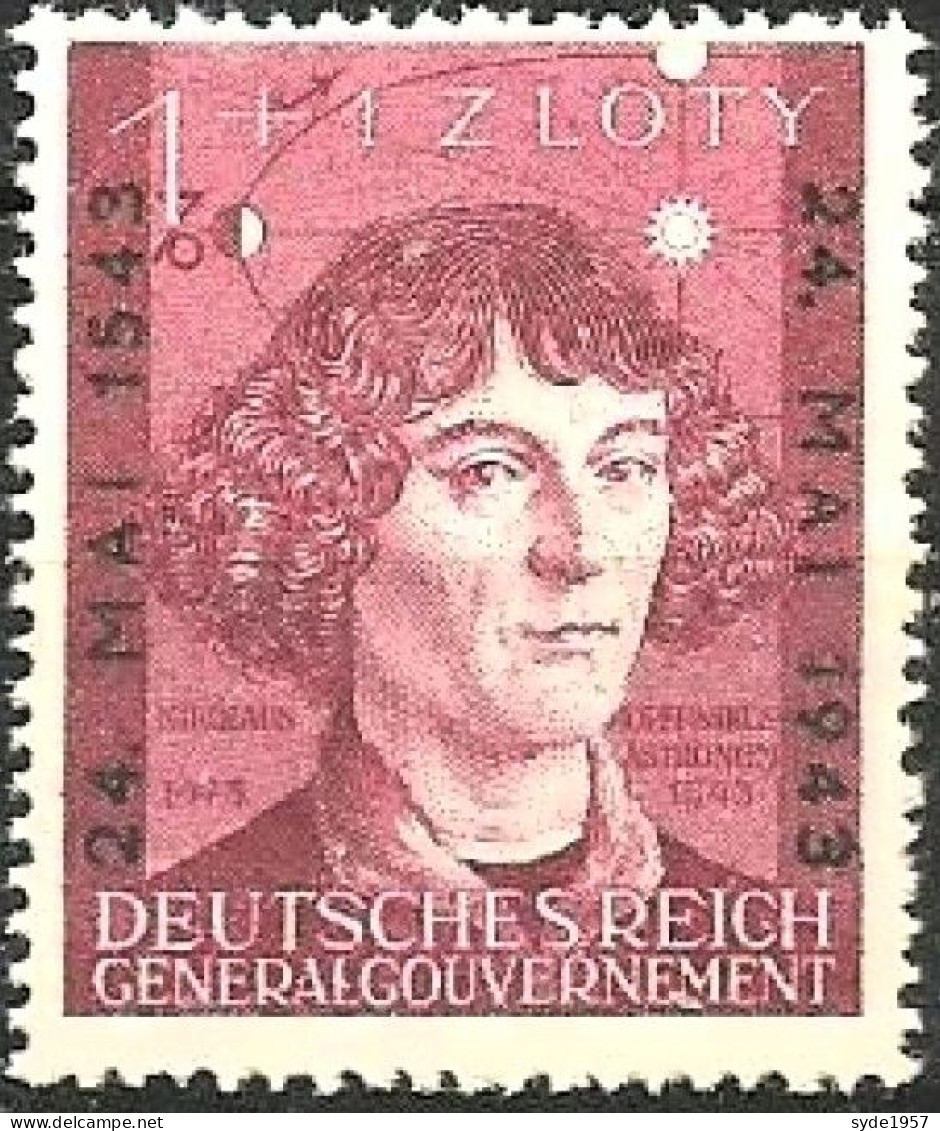 Pologne Occupation Allemande (Gouvernement Général) 1943 Y&T 119,400ème Anniversaire De La Mort De Nicolaus Copernicus,. - Gouvernement Général