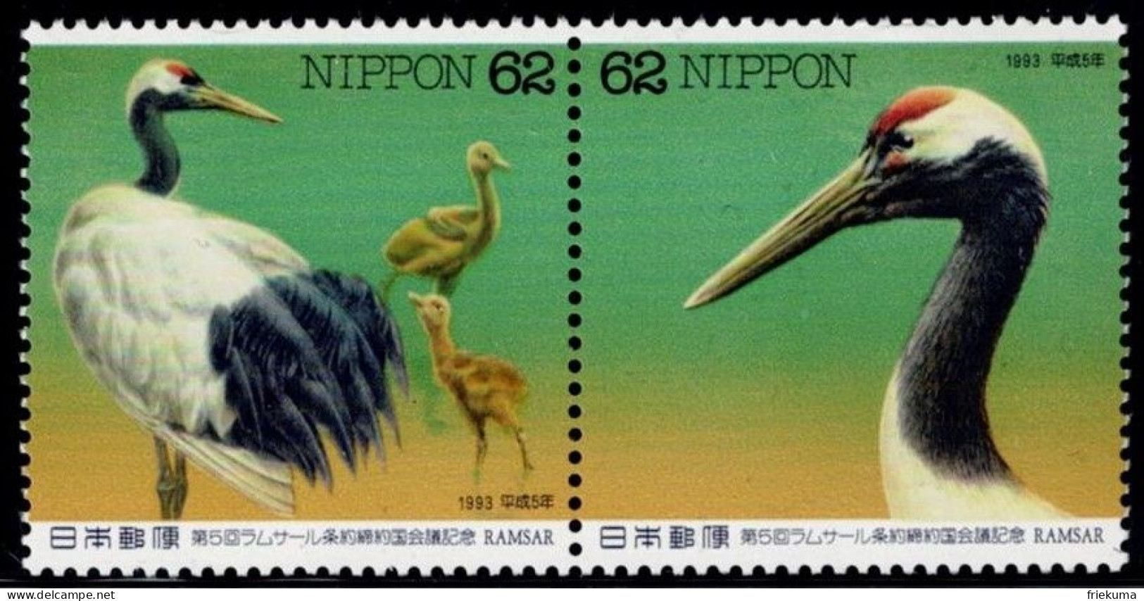 Japan/Nippon 1993, Birds: Mandschuren-Kranich/Manchurian Crane/Grue Du Mandchourie (Grus Japonensis), MiNr. 2162-2163 - Kraanvogels En Kraanvogelachtigen