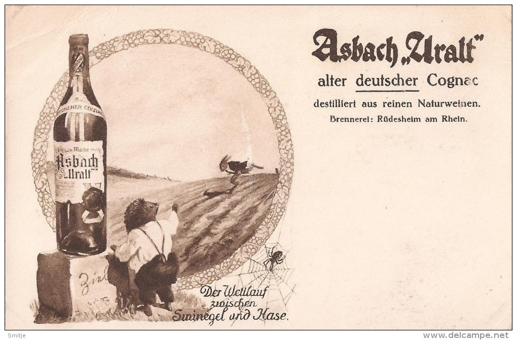 Asbach Uralt Alter Deutscher Cognac - Märchen Wetlauf Swinegel Und Hase - WERBEKARTE CARTE PUBLICITAIRE - Advertising