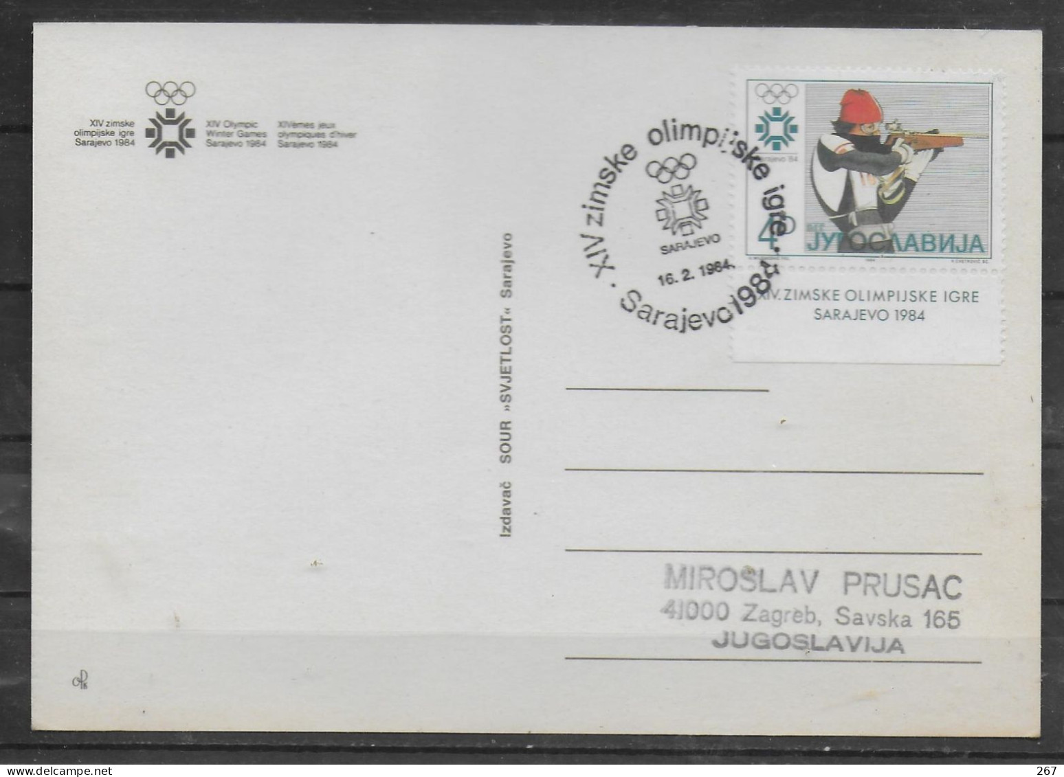 YOUGOSLAVIE Carte 1984 Jo Biathlon Ski Tir - Schieten (Wapens)