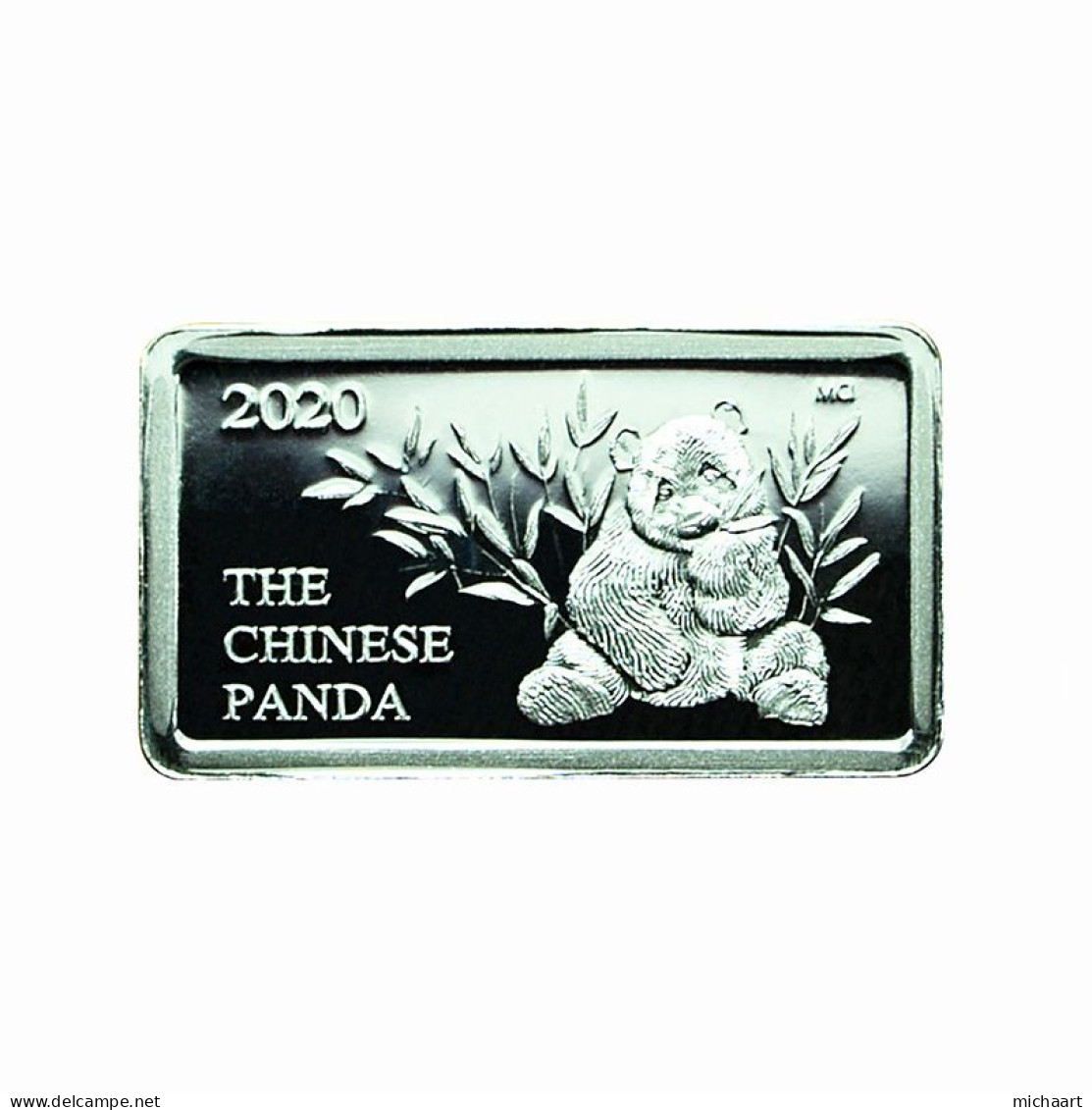 Ghana Panda Silver Ingot Bar Coin 1 Cedi 2020 1g Proof 15x8.5mm 03860 - Ghana