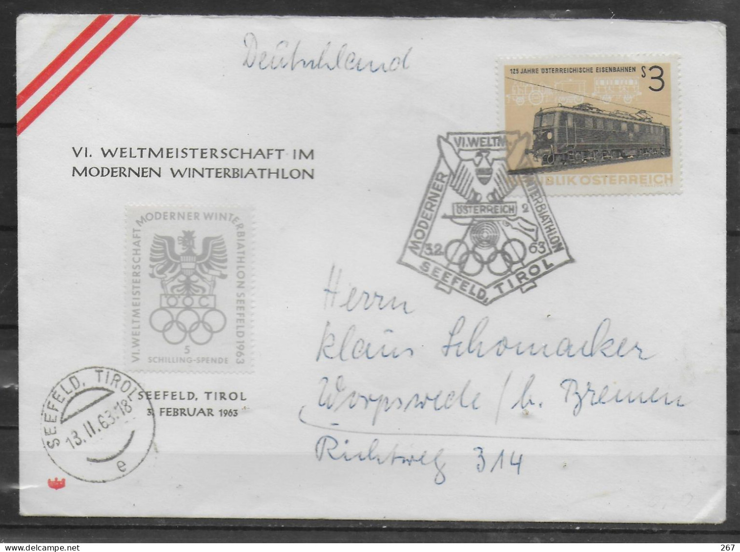 AUTRICHE Lettre 1963 Jo Tir Trains - Schieten (Wapens)