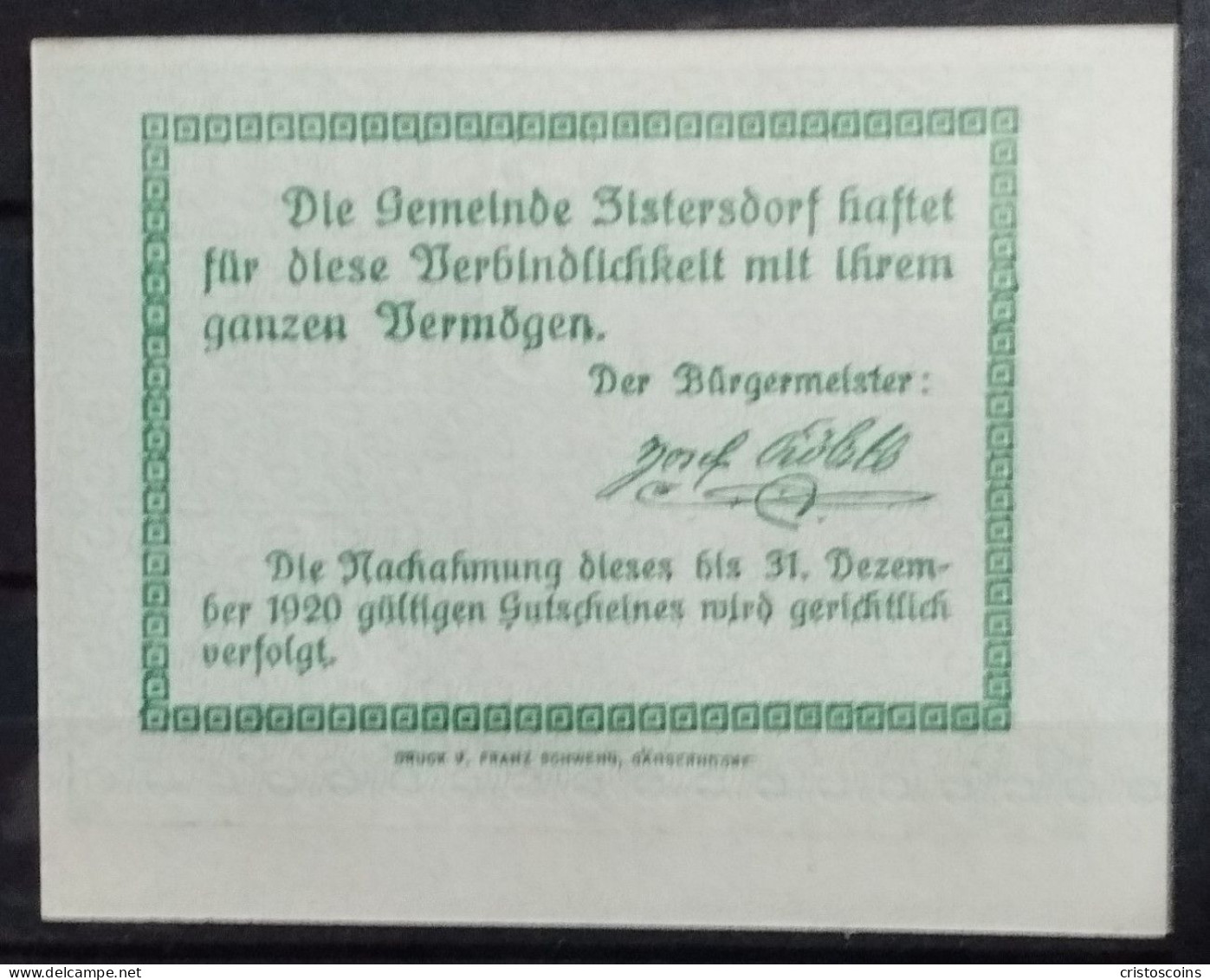 Austria Notgeld Zistersdorf  Pick.JPR.12277a-10 FDS (B/1-62 - Oesterreich