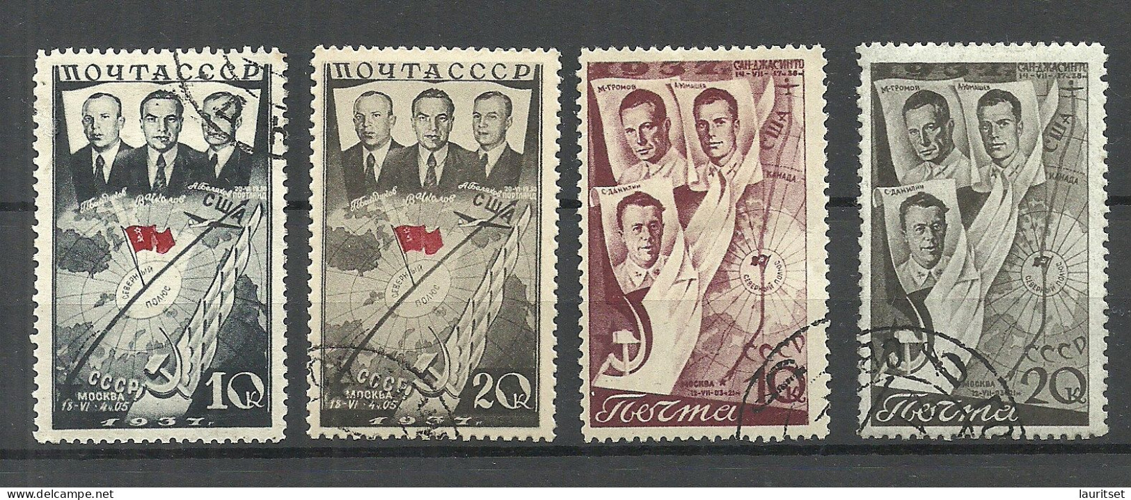 RUSSLAND RUSSIA 1938 Michel 595 - 596 & 599 - 600 Nordpol Aviation North Pole O - Vols Polaires