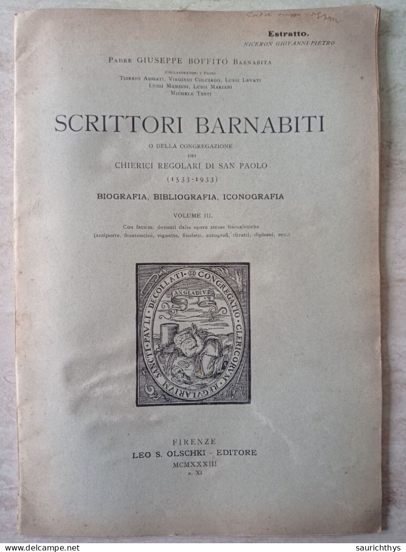 Autografo Padre Giuseppe Boffito Da Gavi Scrittori Barnabiti O Della Congregazione Dei Chierici Di San Paolo 1933 - Historia Biografía, Filosofía