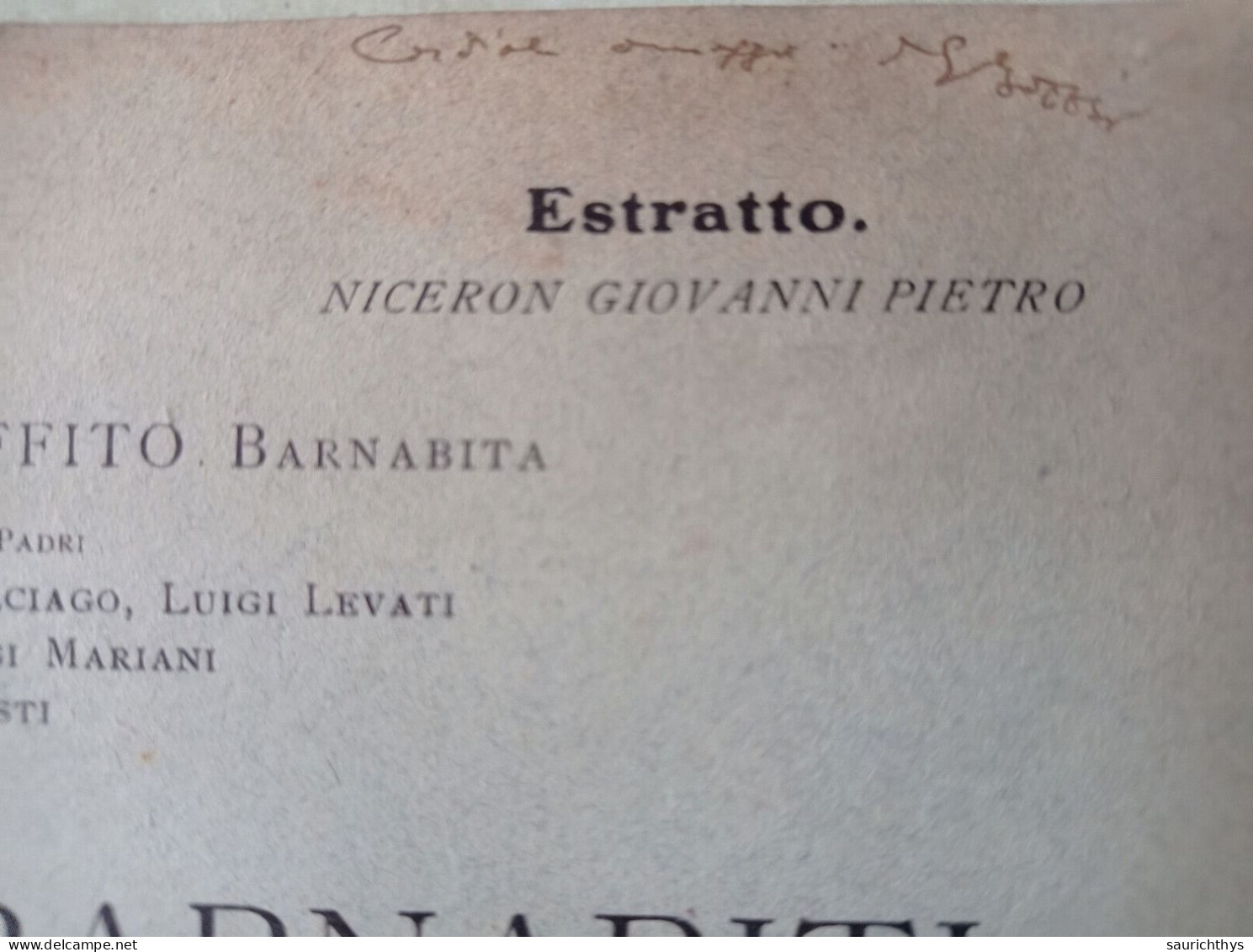 Autografo Padre Giuseppe Boffito Da Gavi Scrittori Barnabiti O Della Congregazione Dei Chierici Di San Paolo 1933 - Geschiedenis, Biografie, Filosofie