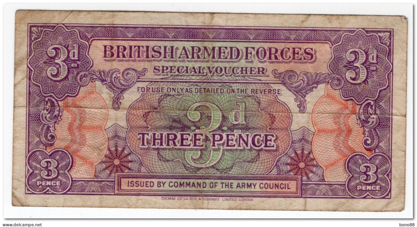 GREAT BRITAIN,BRITISH ARMED FORCES,3 PENCE,1946,P.M9,FINE - British Armed Forces & Special Vouchers