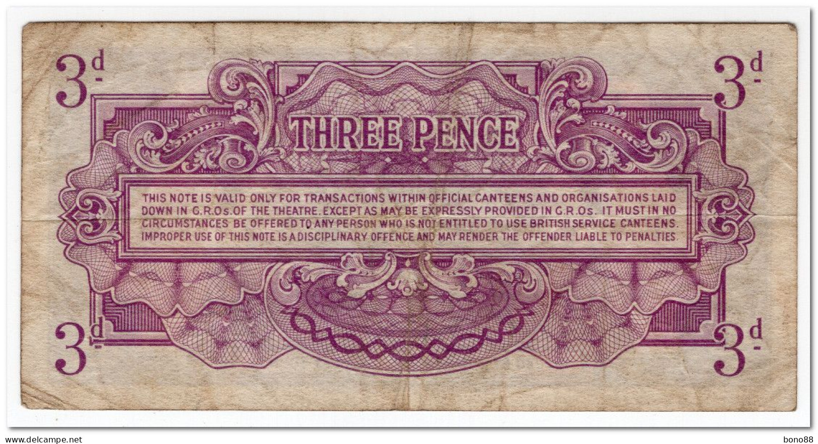 GREAT BRITAIN,BRITISH ARMED FORCES,3 PENCE,1946,P.M9,FINE - British Armed Forces & Special Vouchers