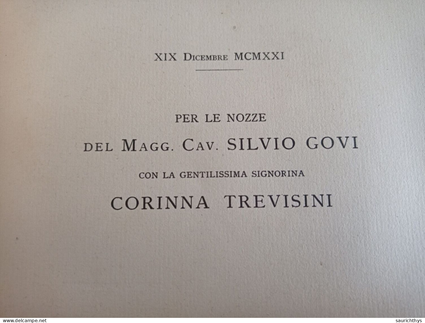 Giuseppe Boffito 1921 Per Le Nozze Del Maggiore Silvio Govi Con Corinna Trevisini Leggenda Aviatoria Di Alessandro Magno - Wedding