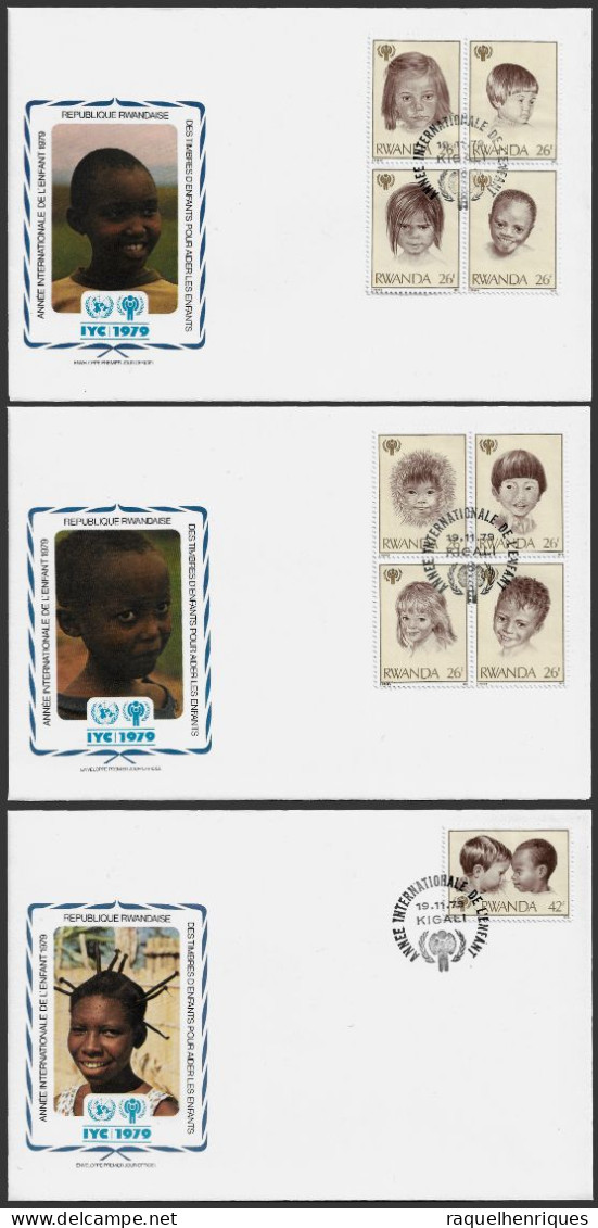 RWANDA FDC COVER - 1979 International Year Of The Child - FULL SET ON 3 FDCs (FDC79#03) - Brieven En Documenten