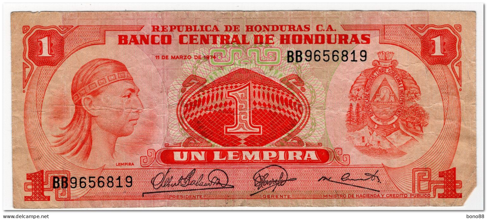 HONDURAS,1 LEMPIRA,1974,P.58,FINE - Honduras