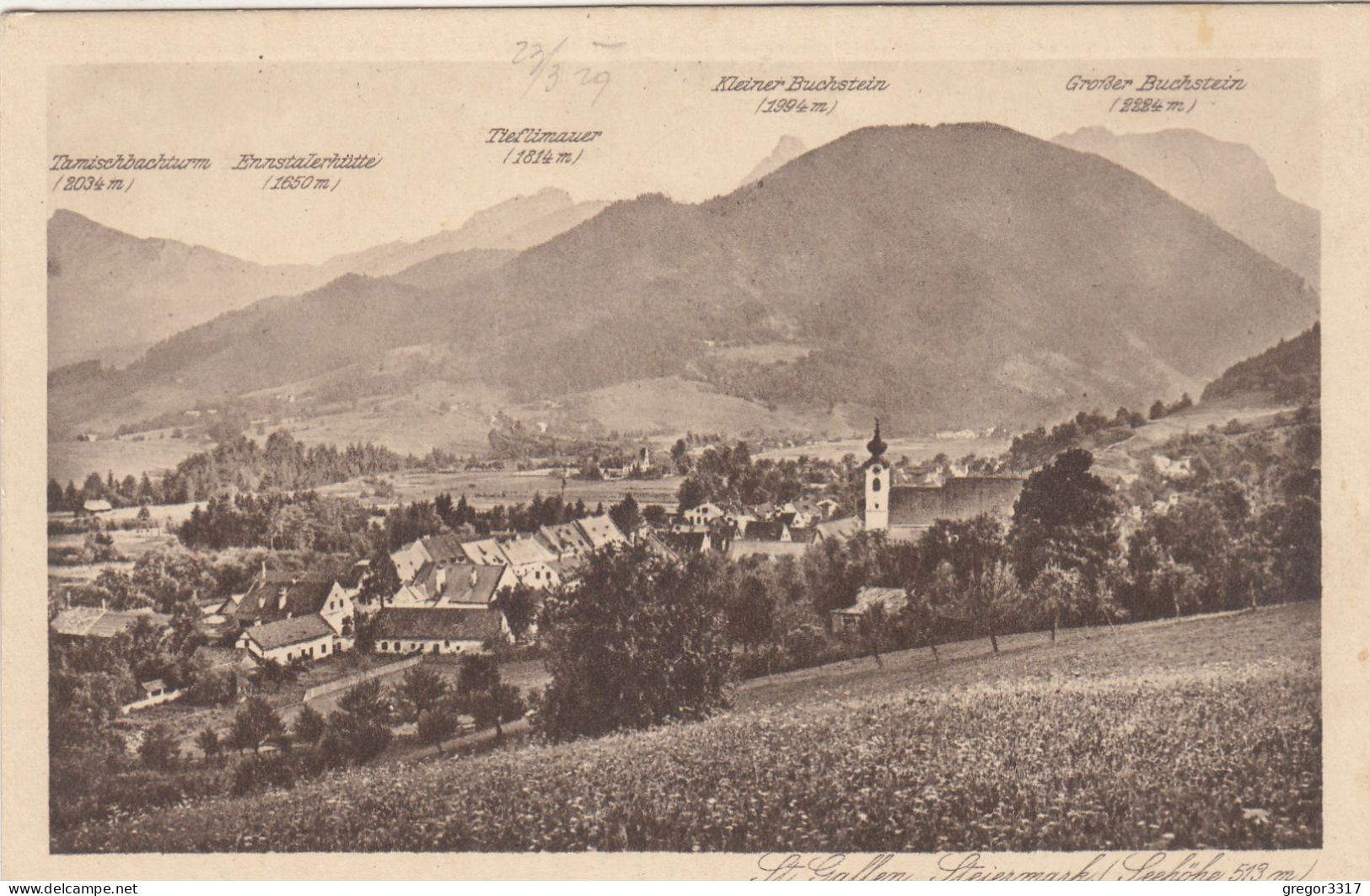 D8048) ST. GALLEN - Steiermark - Kirche Häuser Berge 1923 - St. Gallen