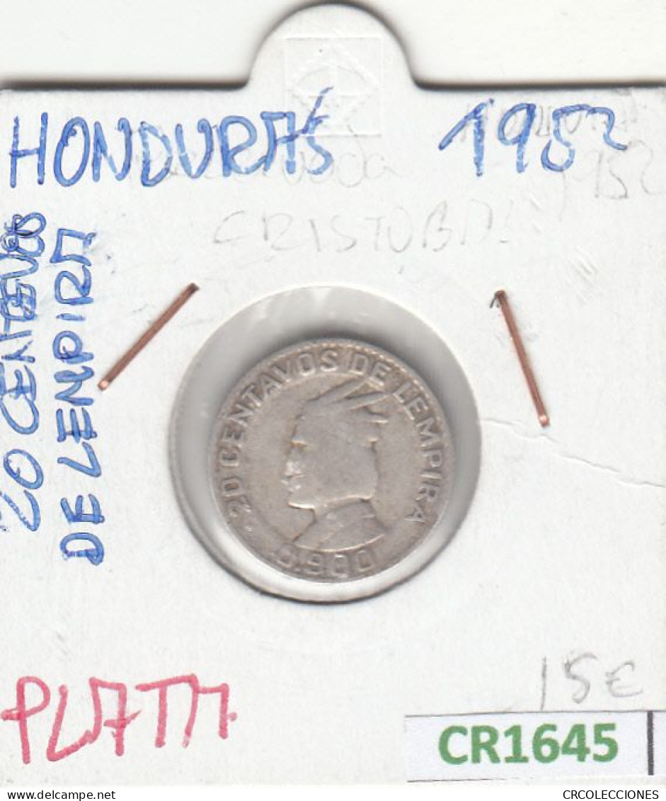 CR1645 MONEDA HONDURAS 20 20 CENTAVOS DE LEMPIRA 1952 PLATA MC - Honduras