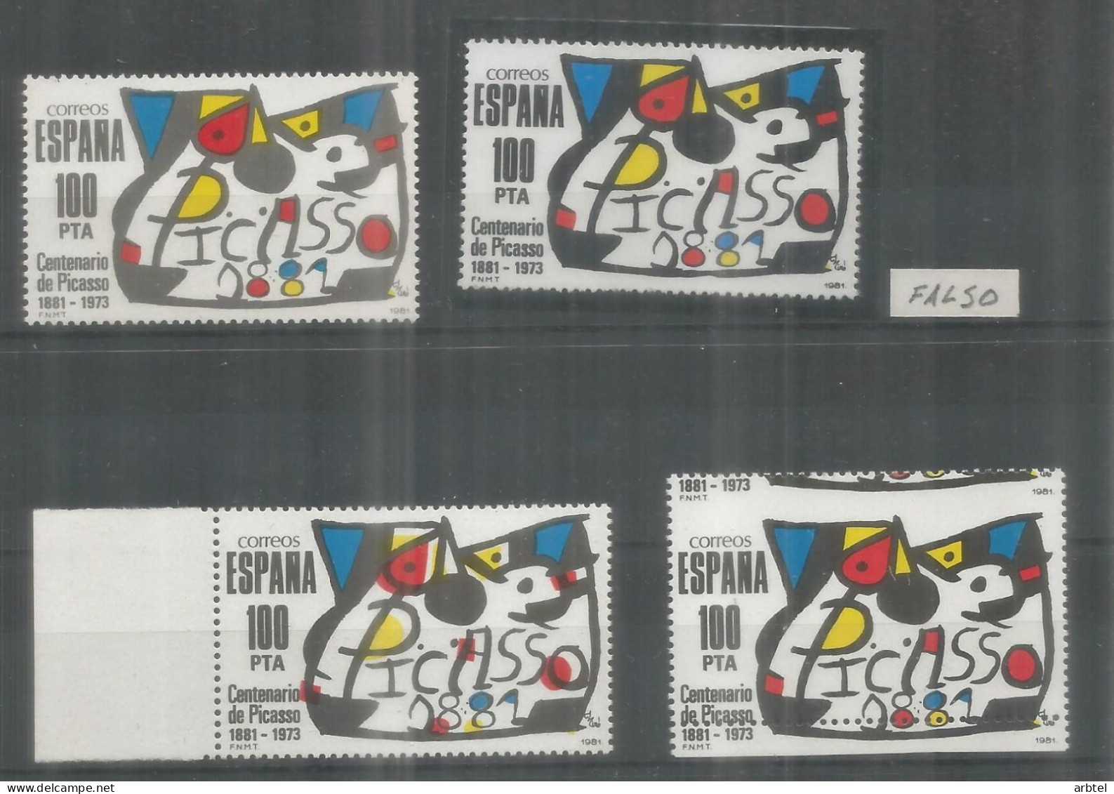 SPAIN PICASSO STAMPS ONE GREY INSTEAD BLACK, MISPLACED COLOR, MISPERFORATION AND POSTAL FORGERY ISSUED FOR USE IN POSTAG - Picasso