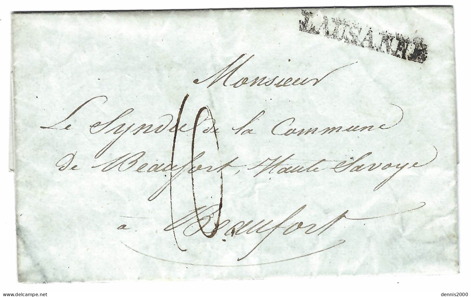 1832 - Lettre De LAUSANNE  ( Linéaire 39 Mm ) Taxe 10  Pour Beaufort ( Duché De Savoie ) - ...-1845 Préphilatélie