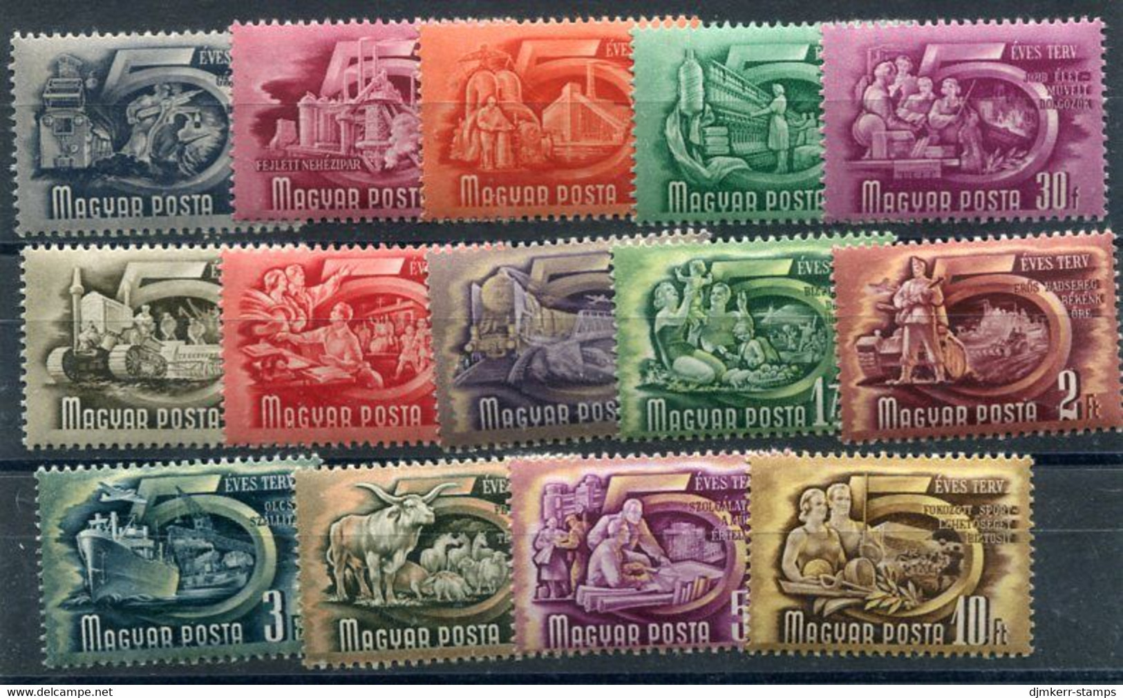 HUNGARY 1950 Five-Year Plan Definitive Set MNH / **. Michel 1069-82. - Unused Stamps