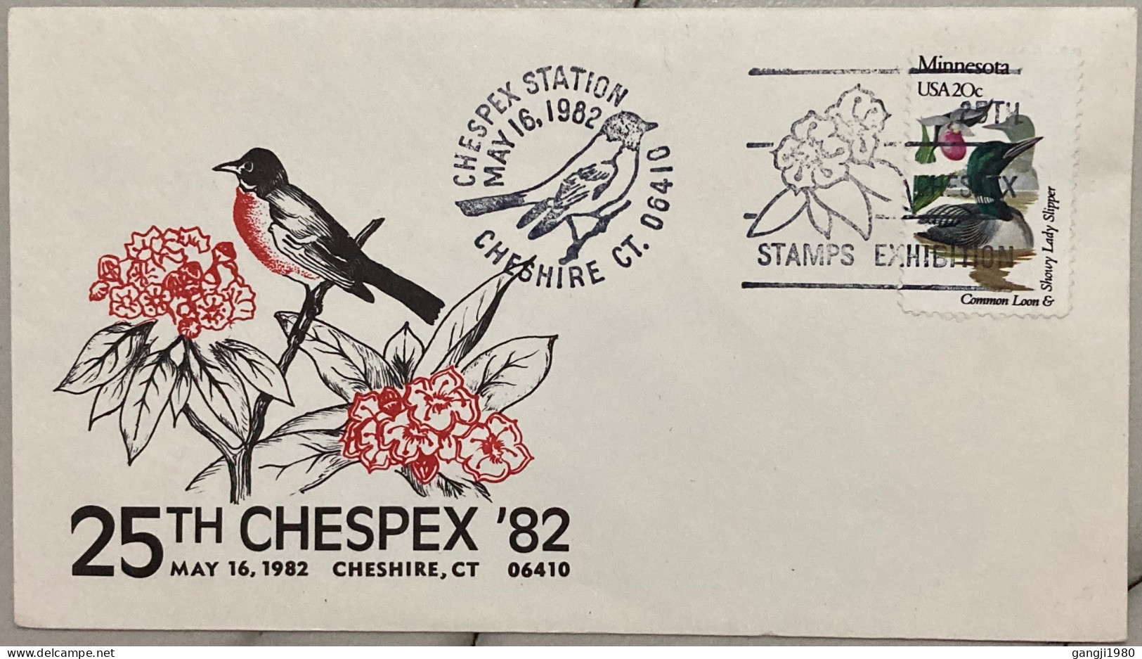 USA 1982, SPECIAL ILLUSTRATED, BIRD COVER, CHESPEX 1982, CHESHIRE CITY. FLOWER PLANT & BIRD PICTURE CANCEL - Afstempelingen & Vlagstempels