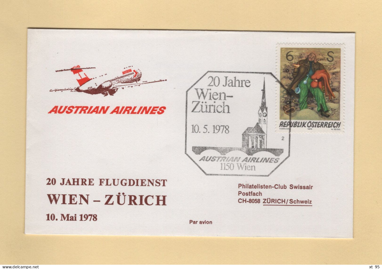 Autriche - 1978 - Vol Wien Zurich - Lettres & Documents