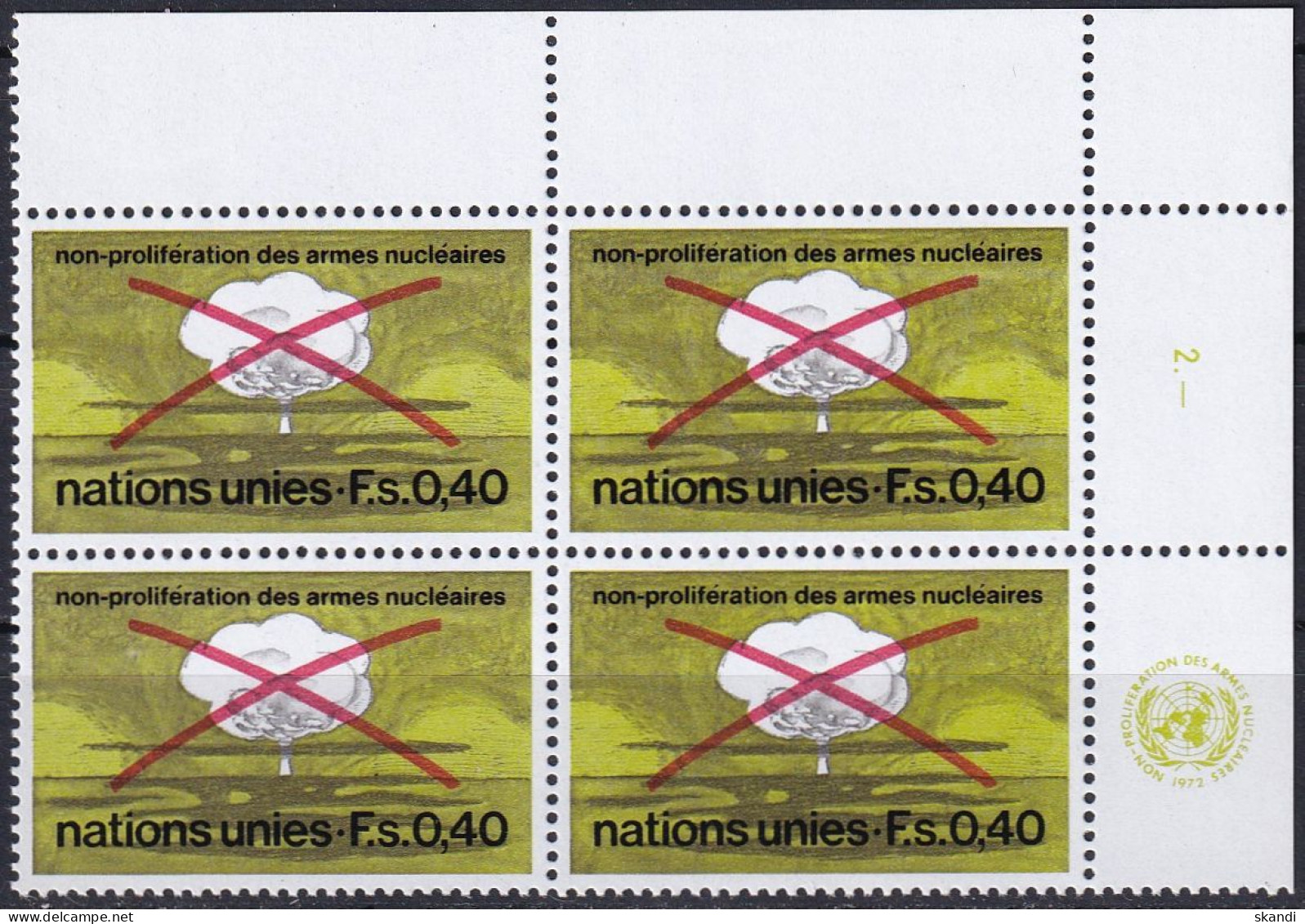 UNO GENF 1972 Mi-Nr. 23 Eckrand-Viererblock ** MNH - Nuevos