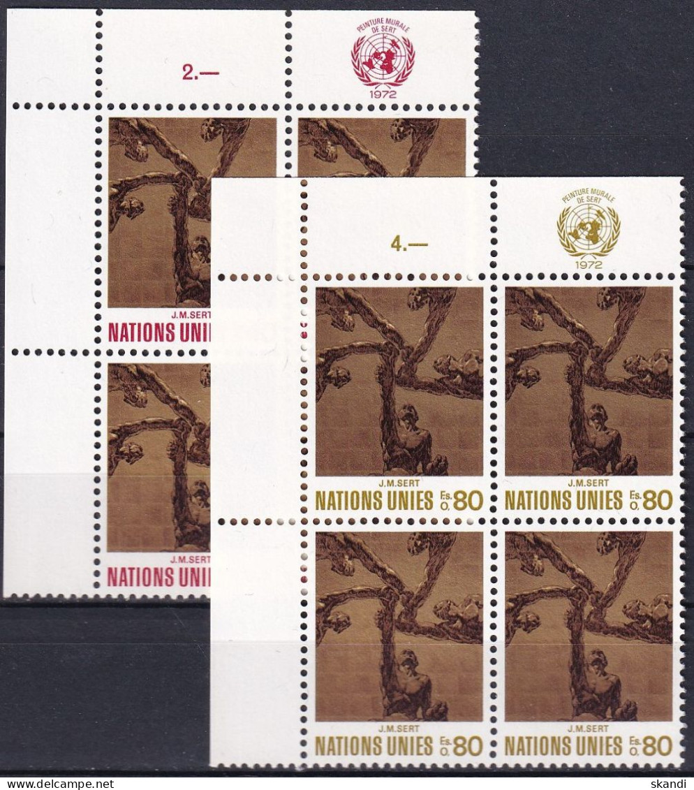 UNO GENF 1972 Mi-Nr. 28/29 Eckrand-Viererblocks ** MNH - Ongebruikt