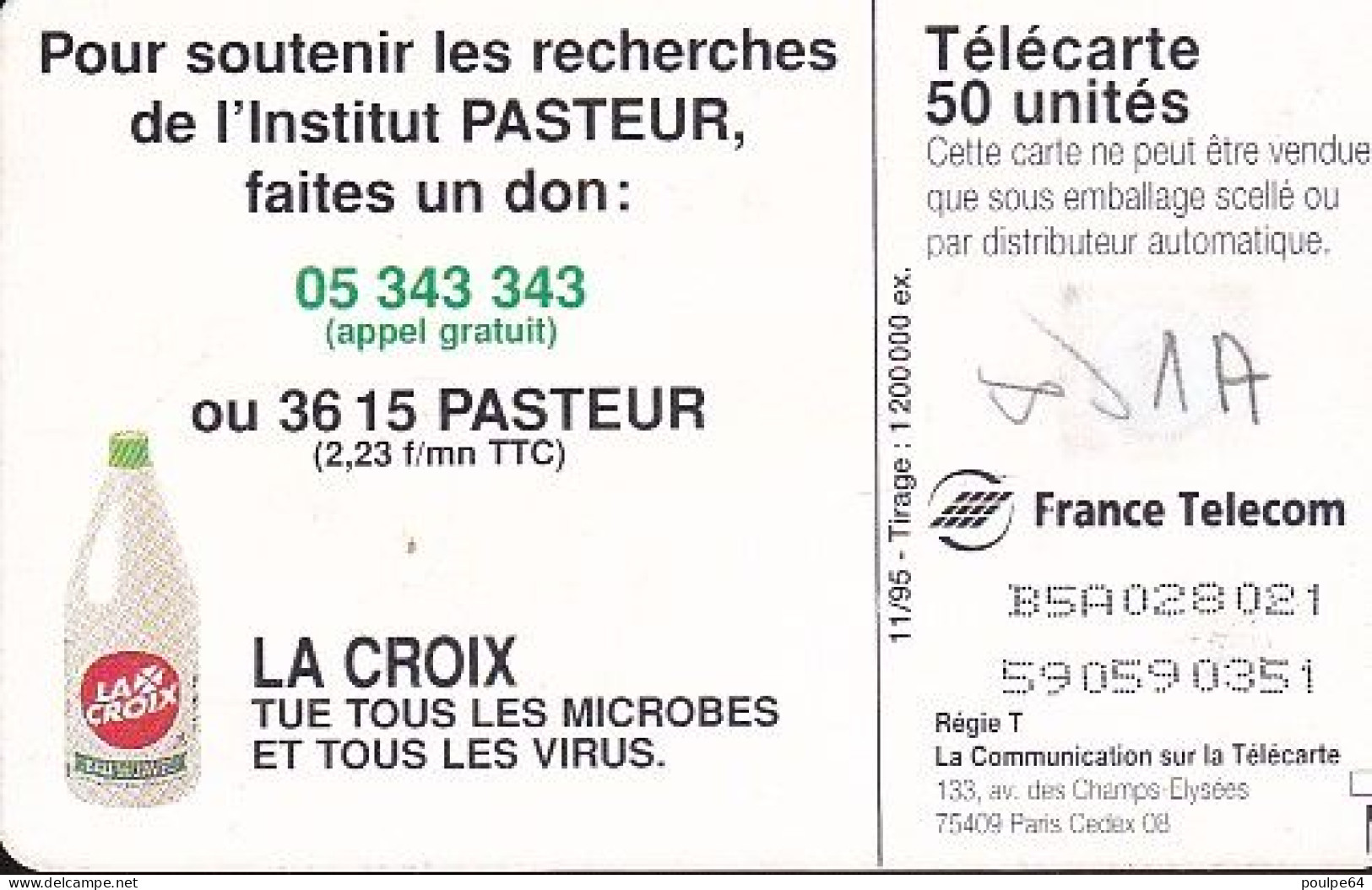 F604 - 11/1995 - LACROIX PASTEUR - 50 GEM1A - 1995