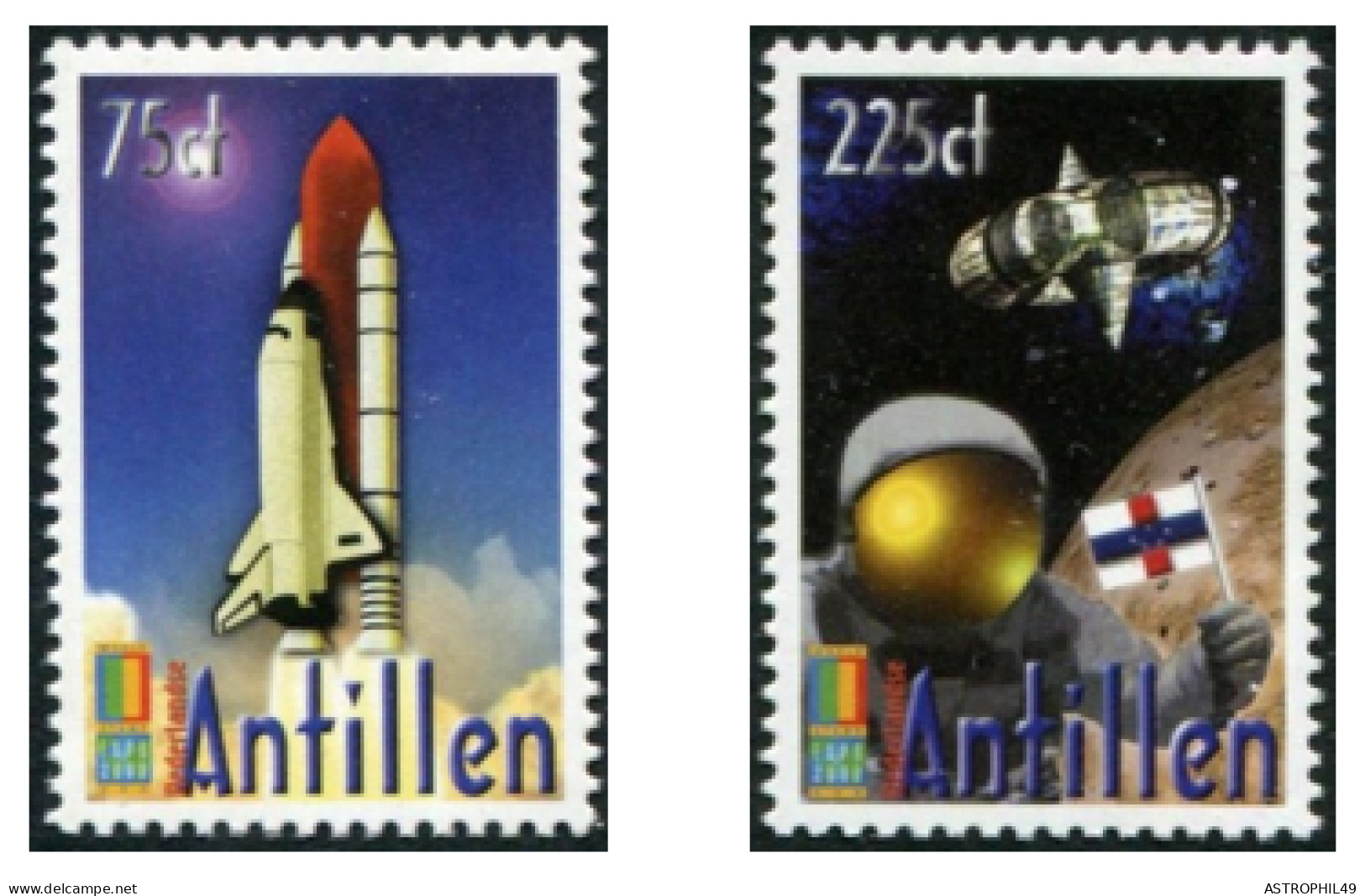 Antilles Néerlandaises 2000; Navette Départ, Astronaute, Station Spatiale; Yt1237-38 - Amérique Du Nord