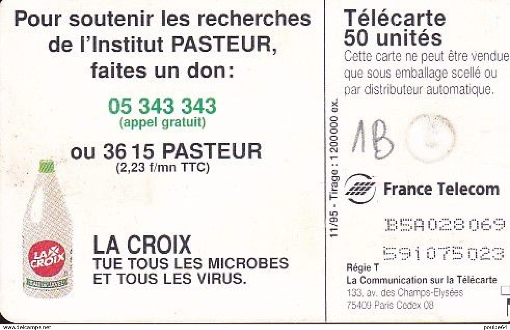 F604A - 11/1995 - LACROIX PASTEUR - 50 GEM1B - 1995