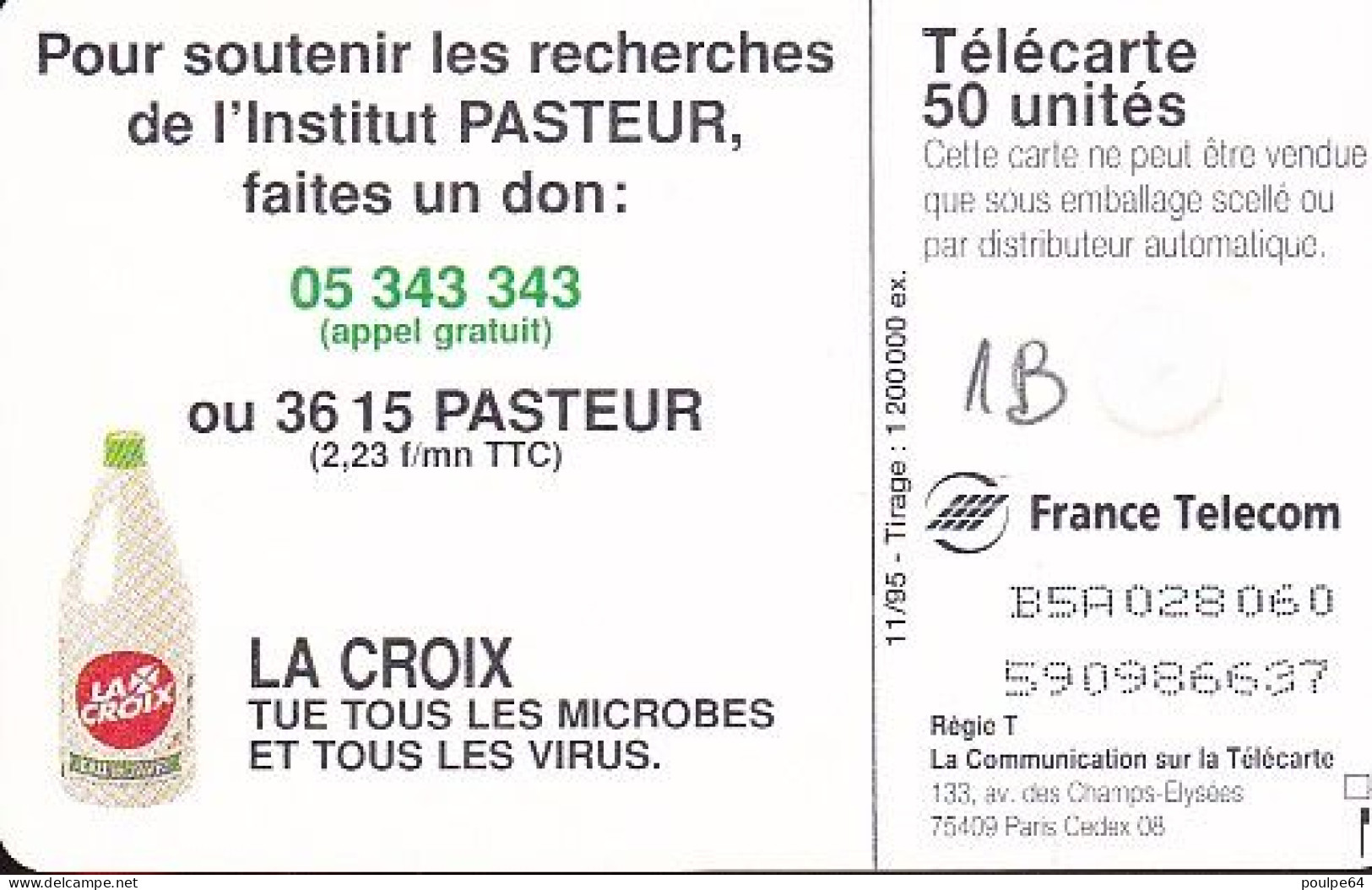 F604A - 11/1995 - LACROIX PASTEUR - 50 GEM1B - 1995