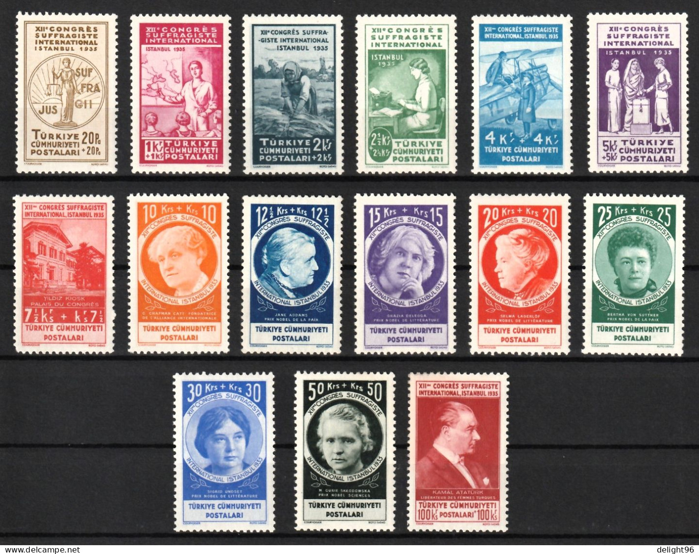 1935 Turkey Women's Suffrage Congress In Istanbul: Women At Work, Female Nobel Prize Laureates Set (** / MNH / UMM) - Nuevos