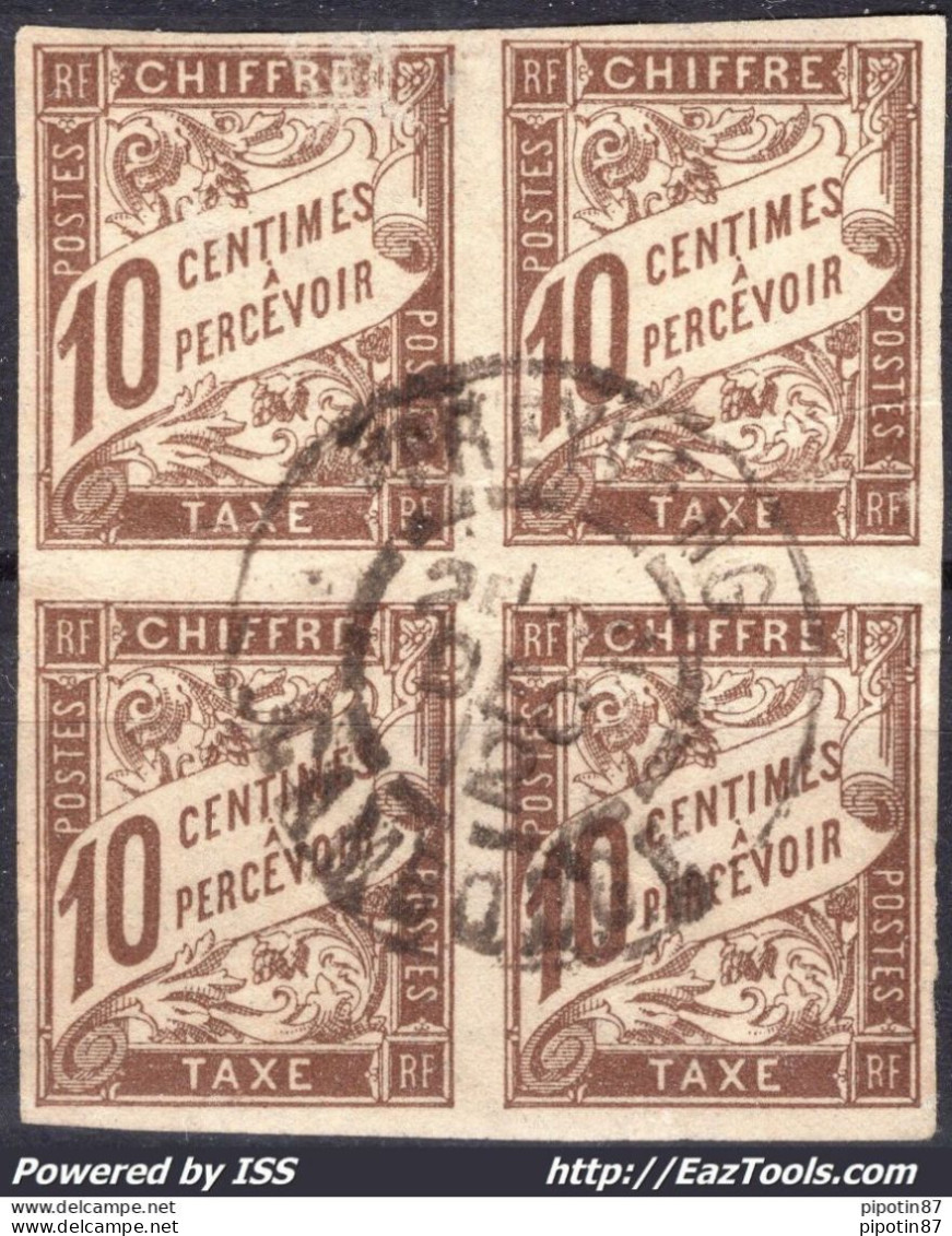 COLONIES GENERALES TIMBRE TAXE BLOC DE 4 N° 19 CACHET A DATE DU CAMBODGE A VOIR - Postage Due