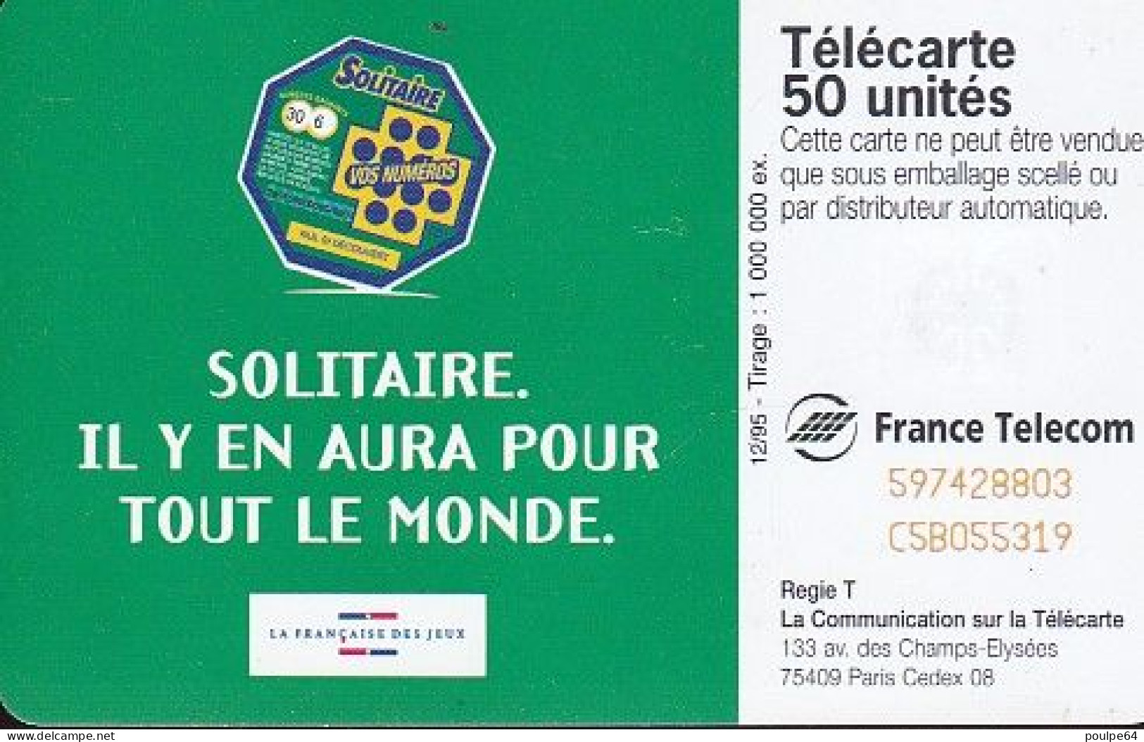 F608 - 12/1995 - SOLITAIRE - 50 SC7 - (verso : Deux Lignes Centrées) - 1995