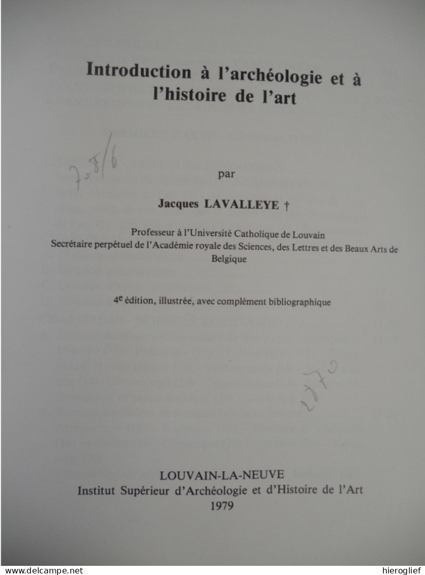 Introduction à L'archéologie Et à L'histoire De L'art Par Jacques Lavalleye 1979 Louvain-la-Neuve Monumen Ts Objets - Archeologie