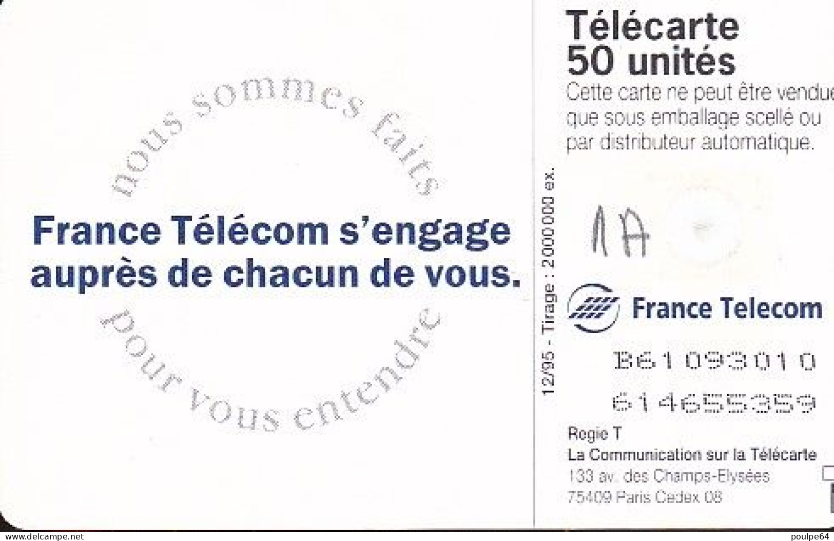 F611 - 12/1995 - FRANCE TÉLÉCOM S'ENGAGE - 50 GEM1A - 1995