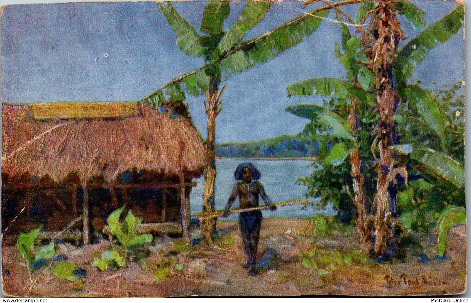 46437 - Papua In Neuginea - Kolonialkriegerdant , Signiert Prof. Peter Paul Müller - Nicht Gelaufen  - Oceanië