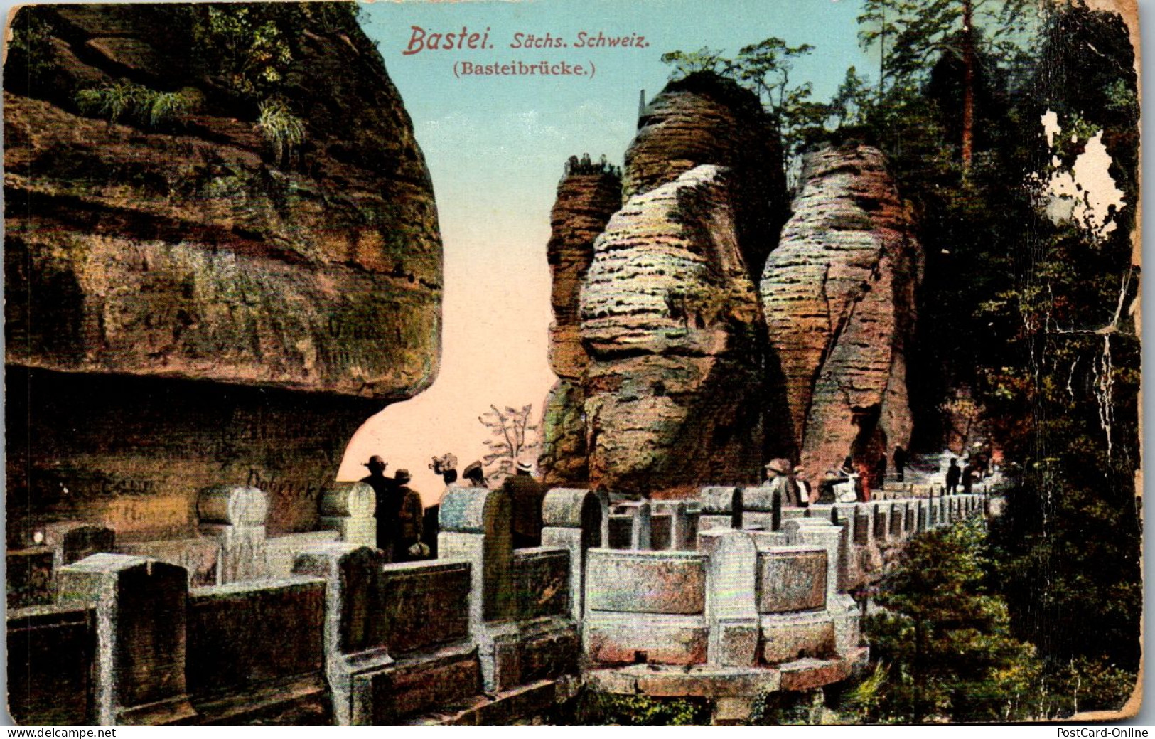 46366 - Deutschland - Bastei , Basteibrücke , Sächsische Schweiz - Gelaufen 1913 - Bastei (sächs. Schweiz)