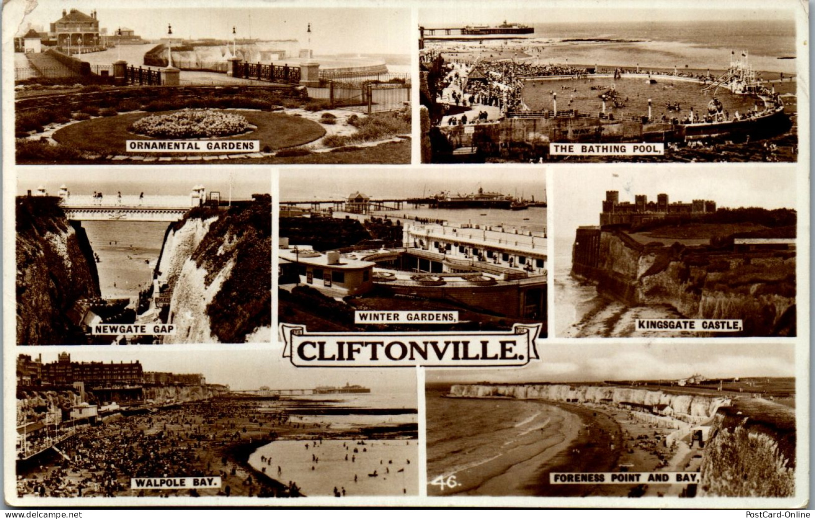 46362 - Großbritannien - Cliftonville , Newgate Gap , Walpole Bay , The Bathing Pool , Kingsgate Castle - Gelaufen 1939 - Margate