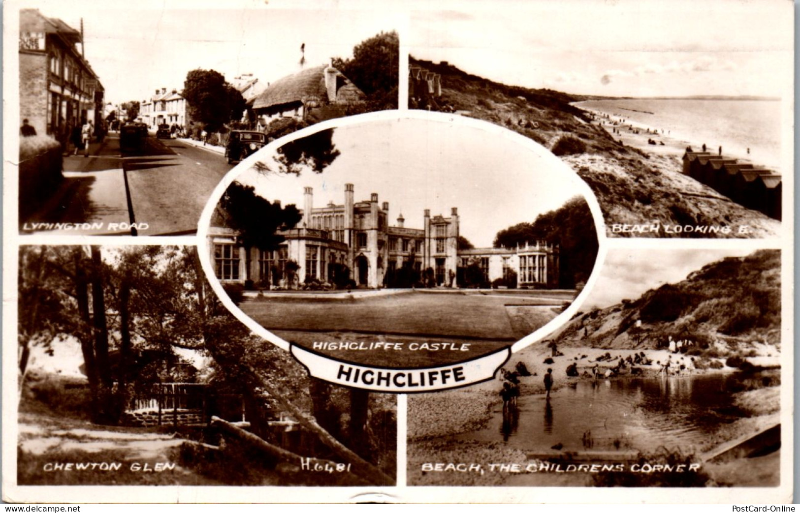 46246 - Großbritannien - Highcliffe , Castle , Chewton Glen , Beach , Lymington Road , Mehrbildkarte - Gelaufen 1951 - Swanage