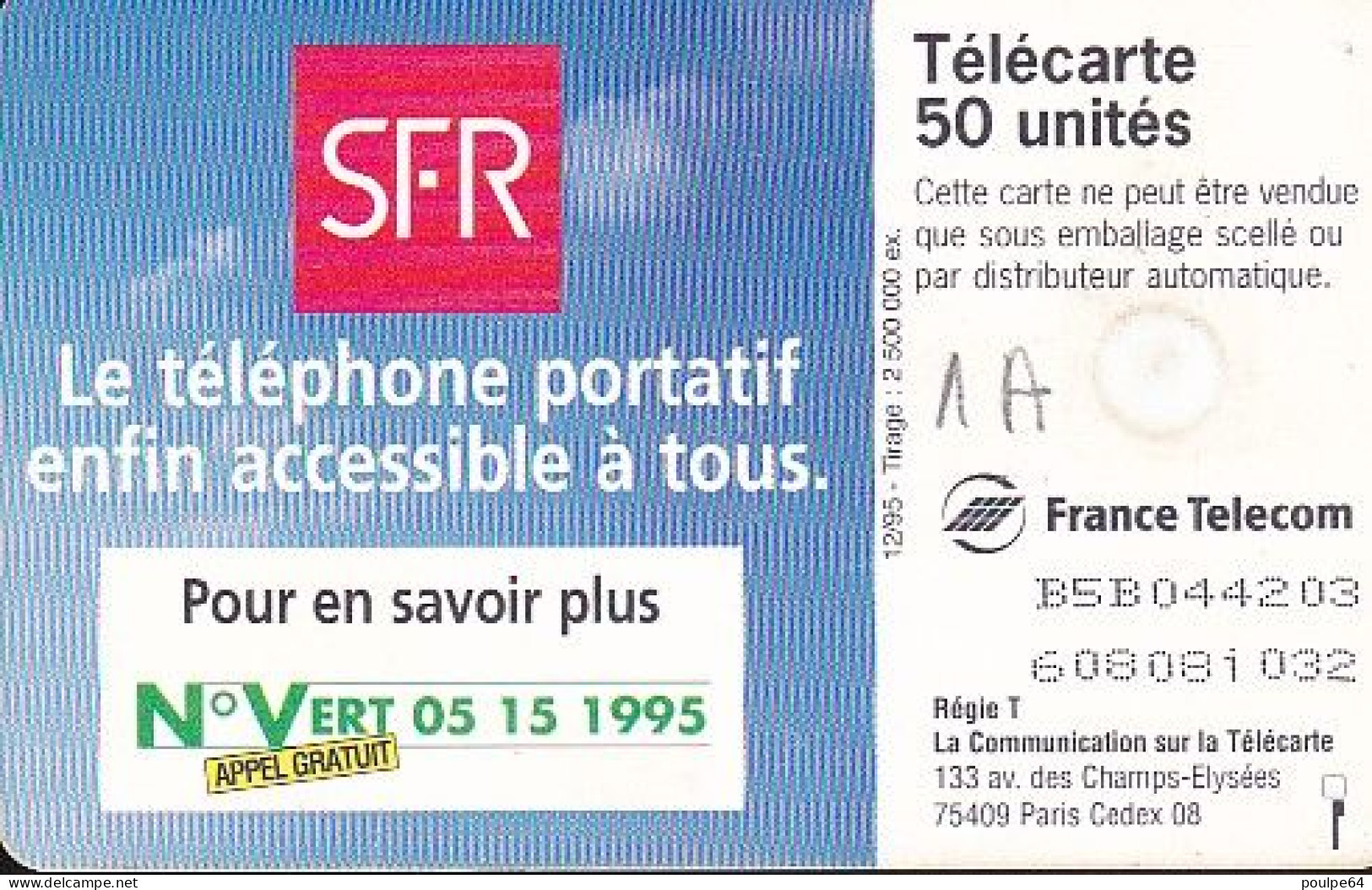 F615- 12/1995 - SFR V° " Le Téléphone Portatif " - 50 GEM1A - 1995