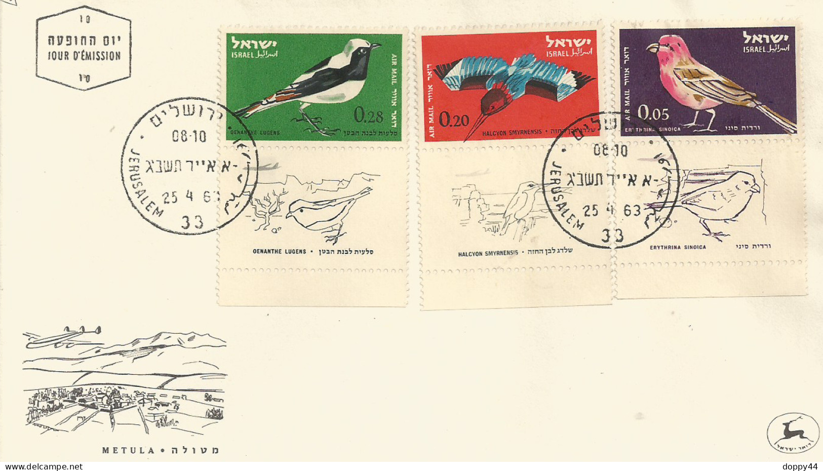 THEME OISEAUX ISRAEL  FDC 25/04/1963 - Afstempelingen & Vlagstempels