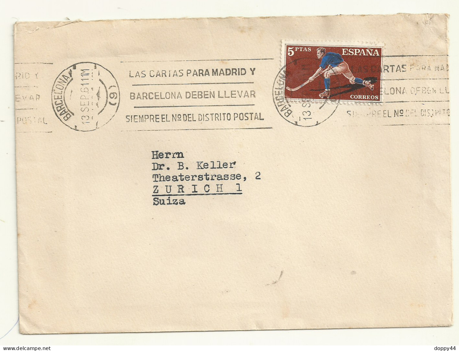 THEME SPORT HOCKEY ESPAGNE TP N° 1210 SUR LETTRE. - Hockey (su Erba)