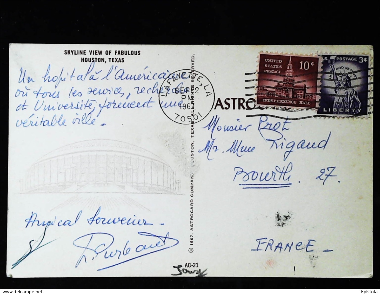 ► Houston Skyline  Stamped 1967 For France. Texas - Houston