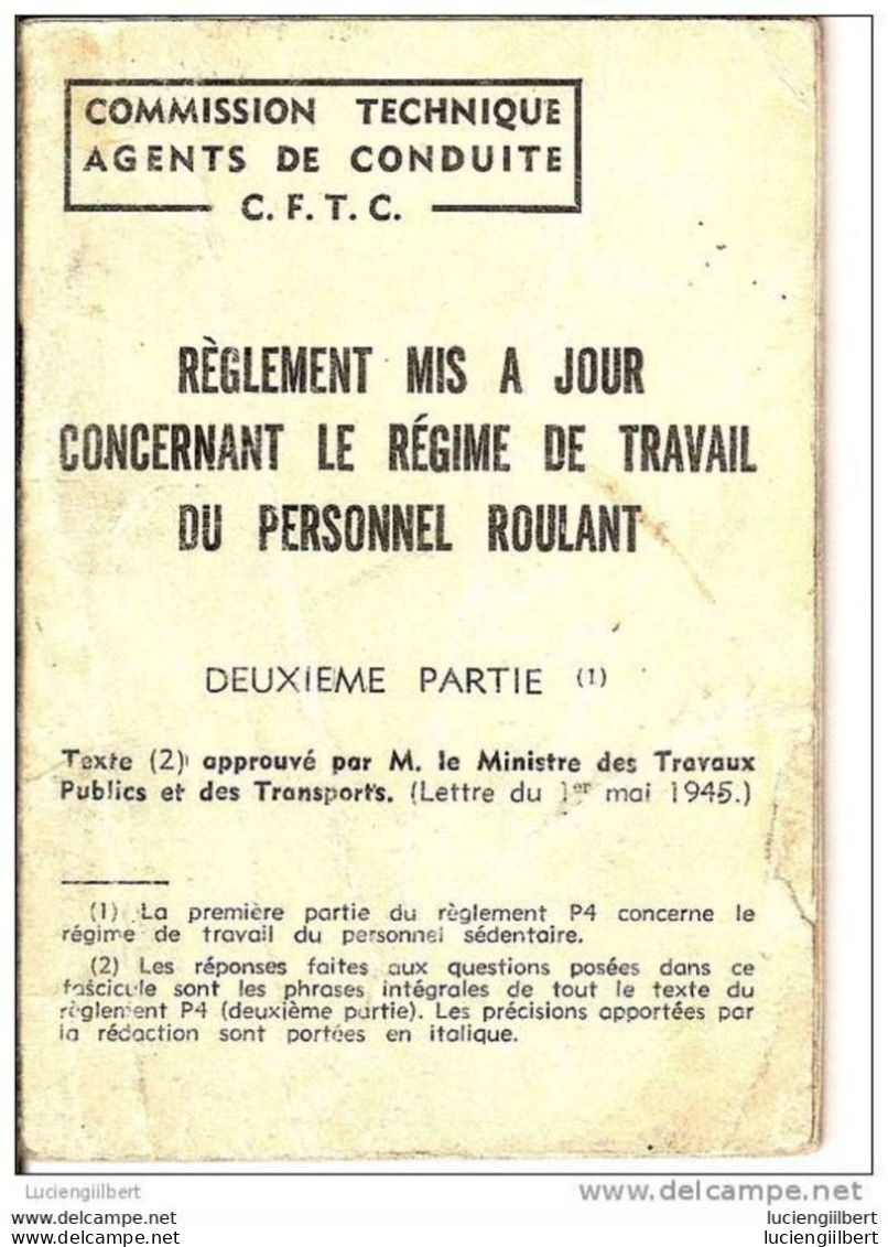 LIVRET REGLEMENT MIS A JOUR CONCERNANT LE REGIME DE TRAVAIL DU PERSONNEL ROULANT -  1963 - 12X8cm - 49 Pages - Ferrovie & Tranvie